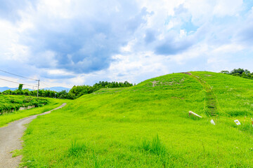 Fototapeta na wymiar 夏の沖出古墳　福岡県嘉麻市　Summer Okiide burial mound. Fukuoka-ken Kama city.