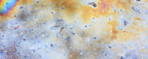 multicolored spot gasoline abstract background, abstract oil spill on water