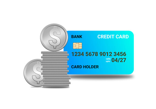 credit card on white background with dollar coin illustration image.