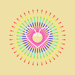 Obraz premium Modern linear illustration. The concept of accepting people with a different sexual orientation. Image of a heart on a background of rays in rainbow color. 