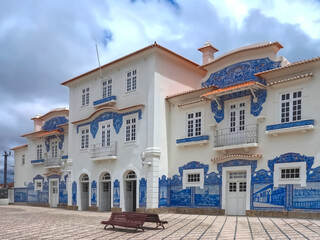 Aveiro railway station with blue tiles or Azulejos in north Portugal