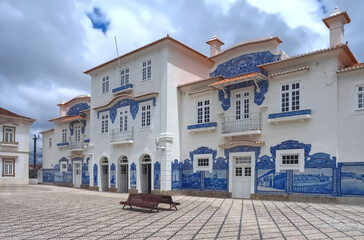 Fototapeta na wymiar Aveiro railway station with blue tiles or Azulejos in north Portugal