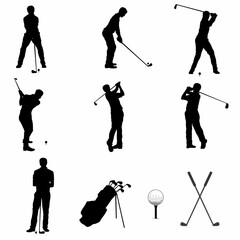 Naklejka premium Set of Golf Players Silhouette. Vector Image 