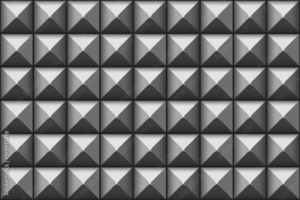 Wall mural metal spikes square studs. seamless pattern vector 3d illustration. background texture stock image. 