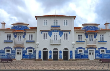 Aveiro railway station with blue tiles or Azulejos in north Portugal