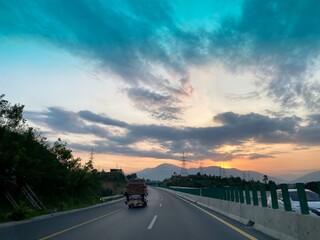 sunset on motorway