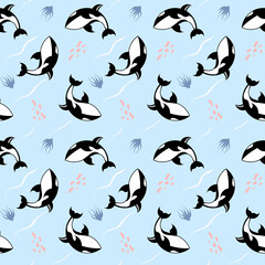 Orca Ocean Pattern Vector Illustration 