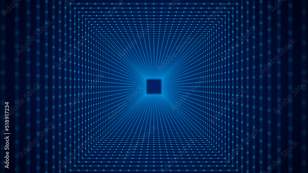 Poster a frame tunnel made of a connection of blue dots and lines. network connection. the structure of big