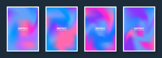Set of abstract blurred backgrounds in blue, pink and purple color gradient. Cover, poster or brochure designs collection in A4 size. Vector illustration
