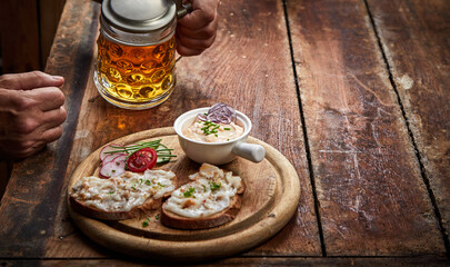 Bread with lard and glass of beer