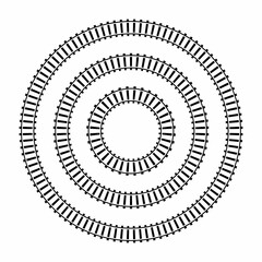 Vector illustration of circle railroad isolated on white background. Infinity railway train track icon set. Top view railroad train pathes. 