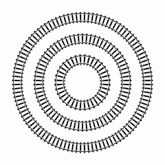 Vector illustration of circle railroad isolated on white background. Infinity railway train track icon set. Top view railroad train pathes. 