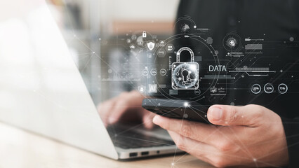 cybersecurity concept, user privacy security and encryption, secure internet access Future technology and cybernetics, screen padlock..