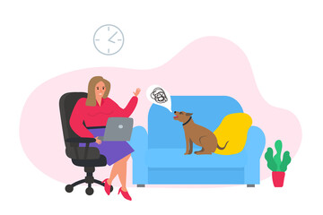 woman pet psychologist dog patient animal help therapy vector illustration