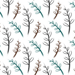 seamless pattern. hand-drawn tree branches with leaves on a white background. pattern for packaging,for children's room