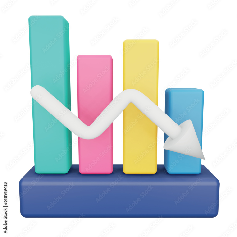 Poster analytics graph down 3d rendering isometric icon.