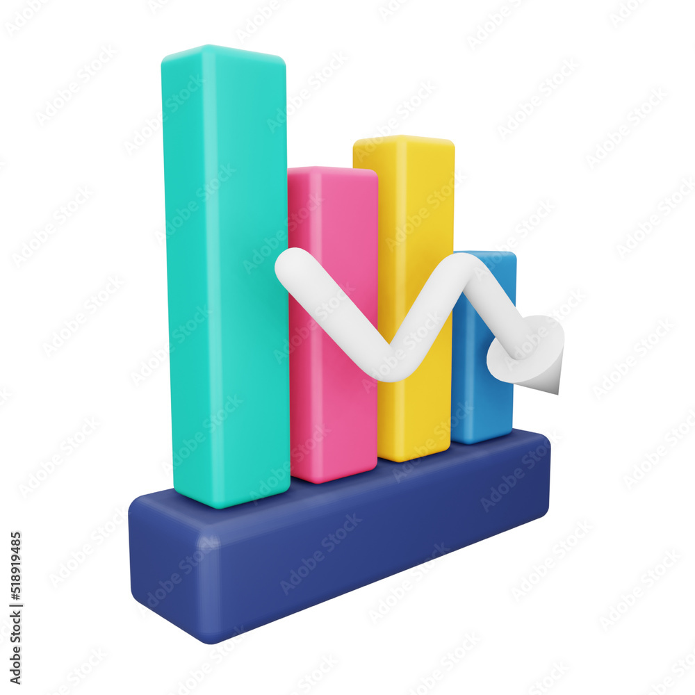 Poster analytics graph down 3d rendering isometric icon.