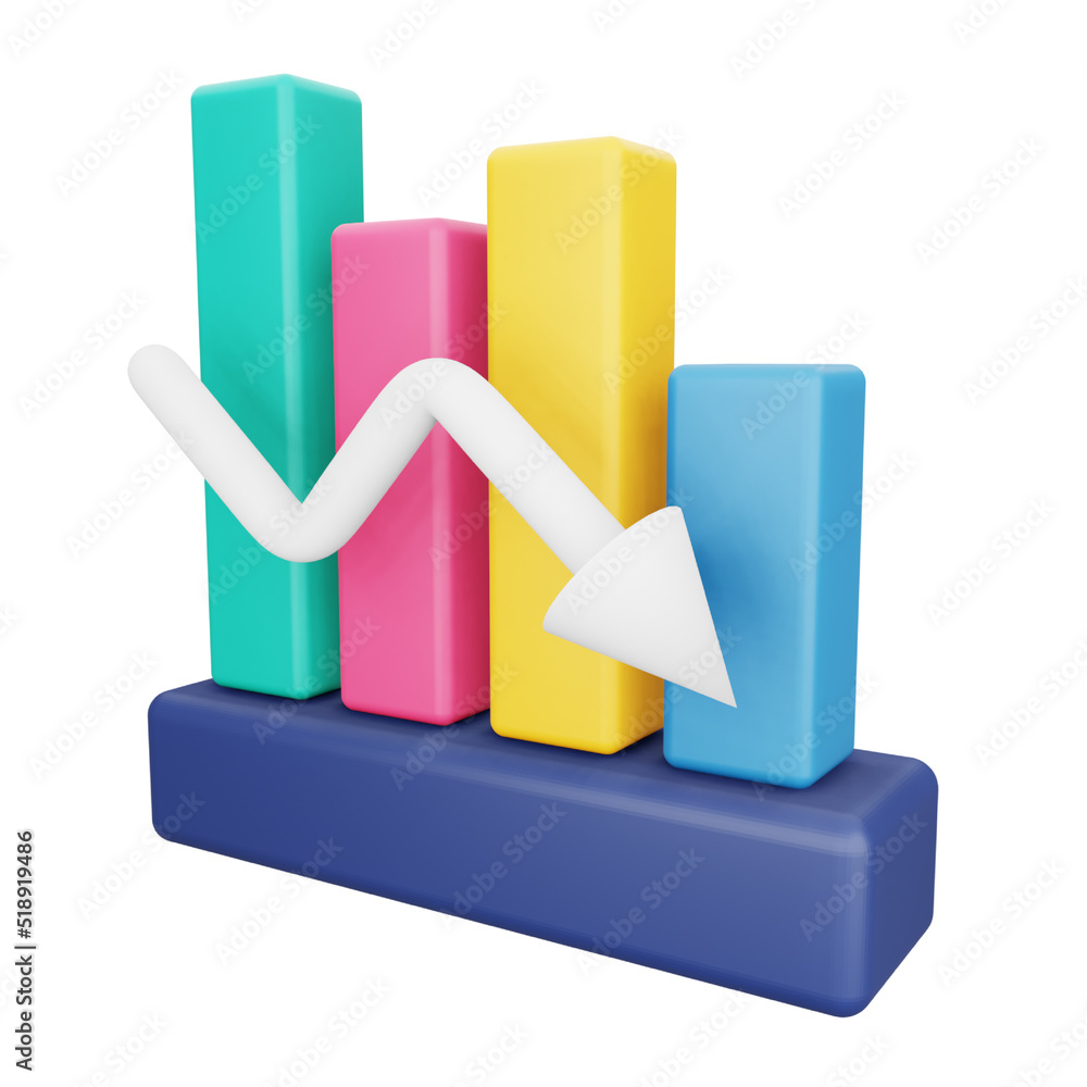Poster analytics graph down 3d rendering isometric icon.