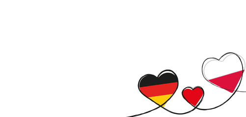 Drei Herzen in den Farben von Polen und Deutschland