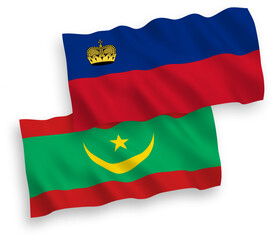 Obraz premium Flags of Liechtenstein and Islamic Republic of Mauritania on a white background