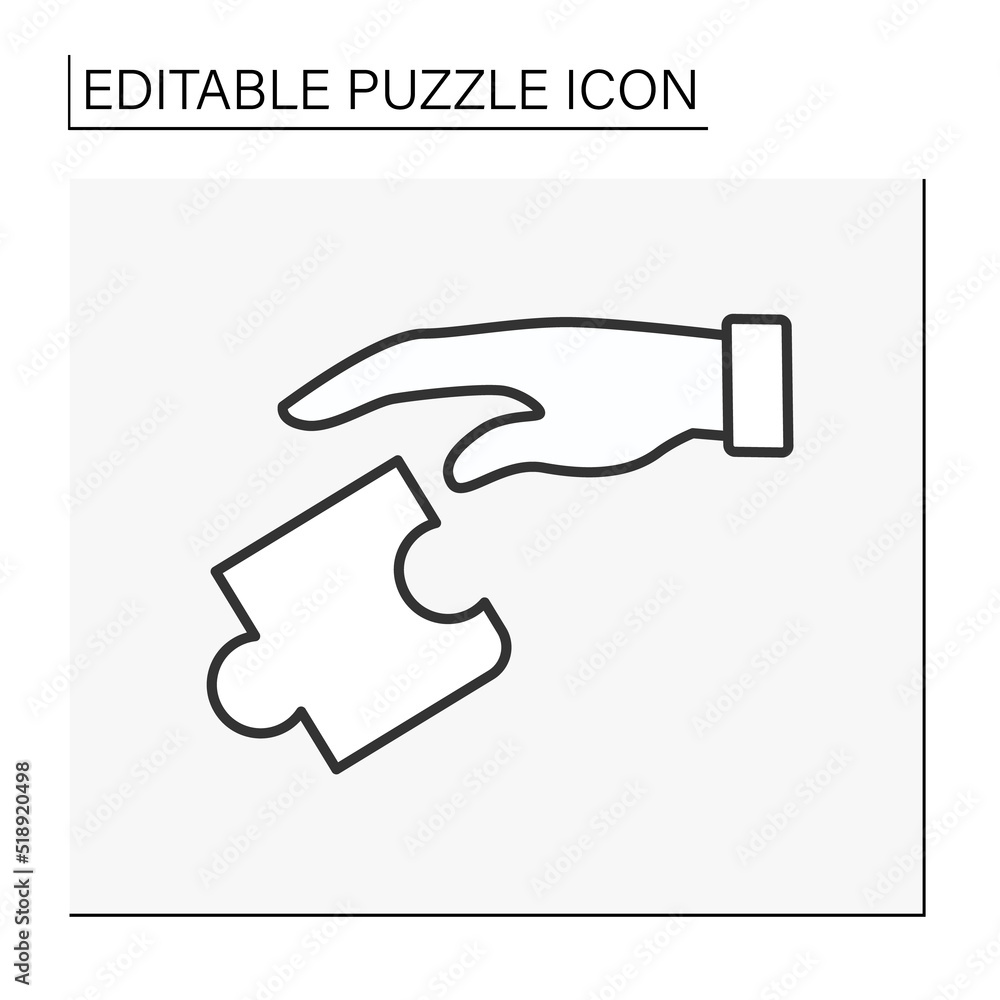 Poster game line icon. hand throws away the puzzle element. intellectual game. puzzle concept. isolated vec