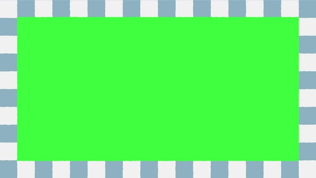 Blue Checkers Green Screen Frame Edges Animation. Chroma Key Cyan Checkered Animated Borders Video, Seamless Loop. Checkerboard Background Moving Vertically