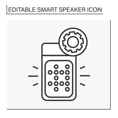  Application line icon. Personal voice settings on smartphone. Voice assistant. Smart speaker concept. Isolated vector illustration. Editable stroke