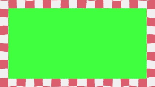 Wavy Red Checkers Green Screen Animated Borders. Chroma Key Checkered Video, Frame Edges Animation, Seamless Loop. Distorted Magenta Checkerboard Moving Vertically.