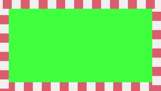 Red Green Screen Animated Border, Checkers Moving Clockwise. Red Checkerboard Frame Animation with Chroma Key. Motion Graphics Asset for Design, Video Streaming and Channels.
