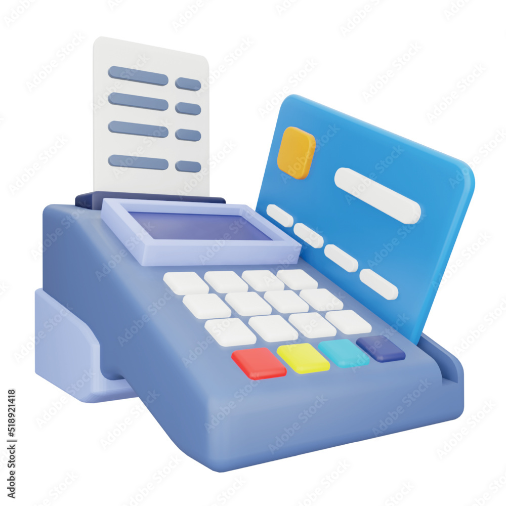 Poster Credit card machine 3d rendering isometric icon.