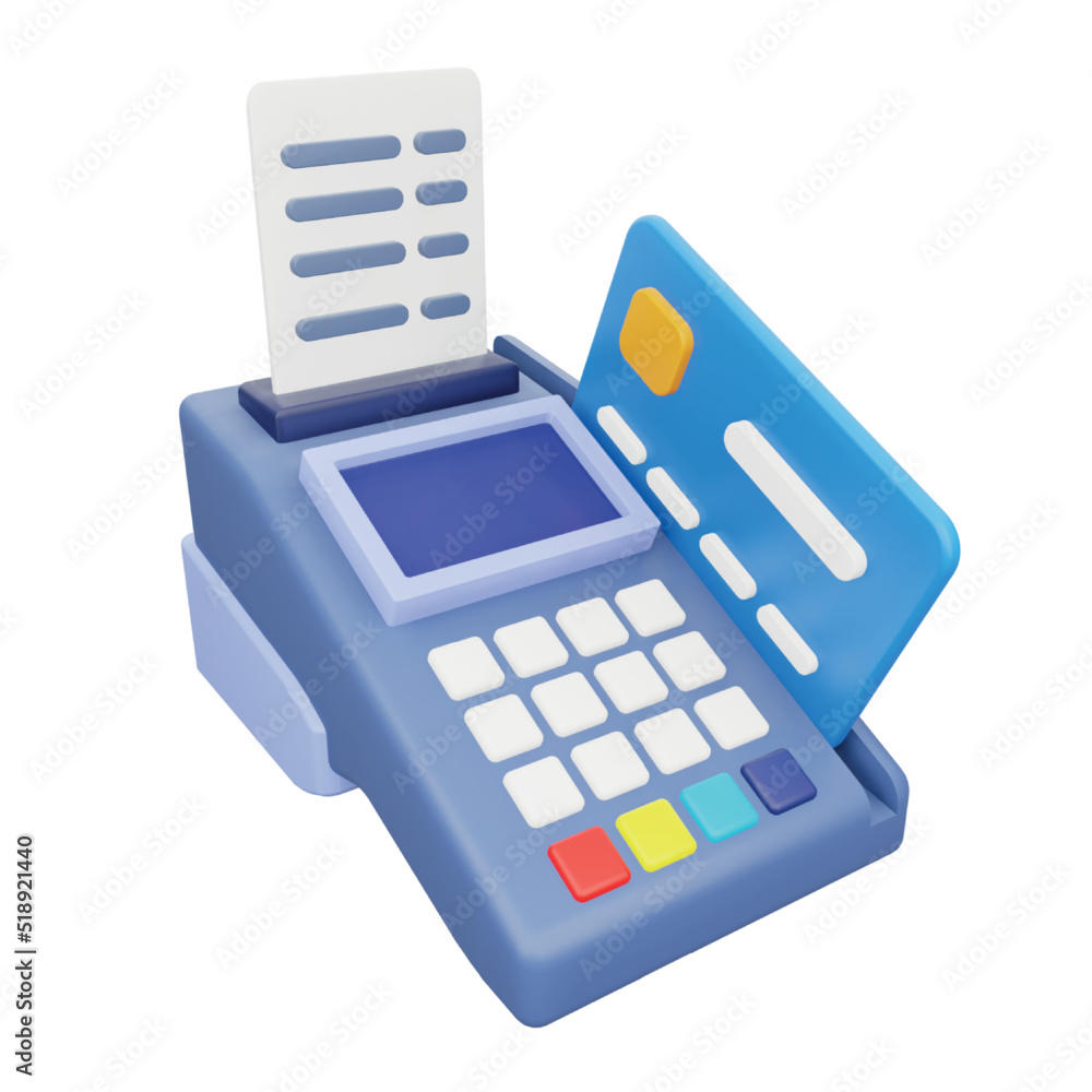 Poster credit card machine 3d rendering isometric icon.