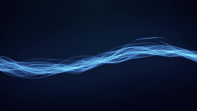 Beautiful abstract wavy lines technology backdrop with blue light wave digital effect and particles. Corporate concept can be used for visuals, vj, presentations as motion background Seamless Loop 4k