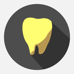 Icon of a yellow tooth on a dark background. Icon of human internal organs. The viscera of a man. Vector eps illustration.