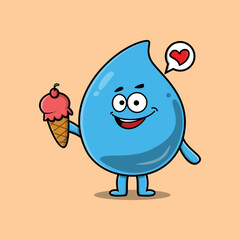 Cute Cartoon water drop character holding ice cream cone