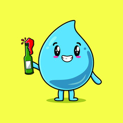 Cute cartoon character Water drop with soda bottle in modern cute style design 