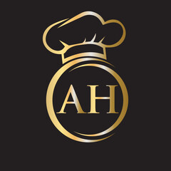 Initial Letter AH Restaurant Logo Template. Restaurant Logo Concept with Chef Hat Symbol Vector Sign