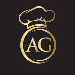 Initial Letter AG Restaurant Logo Template. Restaurant Logo Concept with Chef Hat Symbol Vector Sign