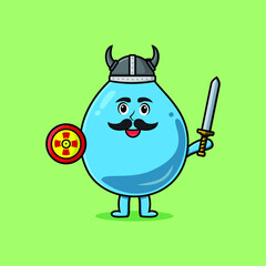 Cute cartoon character Water drop viking pirate with hat and holding sword and shield