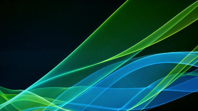 Beautiful abstract wavy lines technology backdrop with green blue light wave digital effect and particles. Corporate concept used for visuals, vj, presentations as motion background Seamless Loop 4k