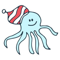 Winter Octopus, Santa Octopus Sea illustration
