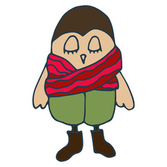 Warm owl, Winter owl, Cold animal, Pretty Bird illustration