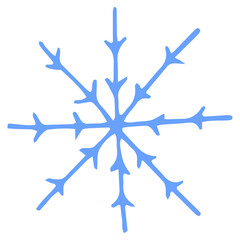 Hand drawn blue snowflake. Doodle vector illustration colorful  blue snowflake