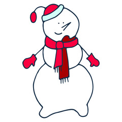 Hand drawn Snowman with a hat. Doodle vector illustration Cute Snowman with a hat