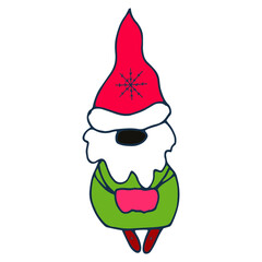 Hand drawn winter gnome. Doodle vector illustration gnome.
