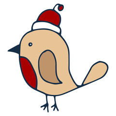 Hand drawn winter cozy bird. Doodle vector illustration warm bird.