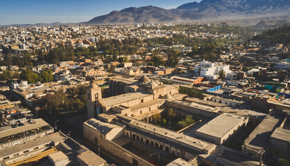 Aerial view of San Francisco Church and Monastery, San Francisco Plaza, Arequipa, Peru, South...
