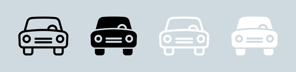 Car icon set in black and white colors. Transportation signs vector illustration.