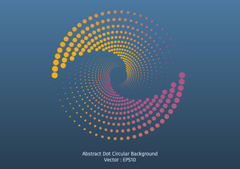 Abstract dot circular background design, two sets of colorful halftone style dots in big circle shape