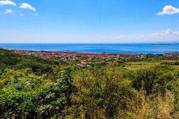 Fototapeta na wymiar Aerial view of Sveti Vlas resort and the Black Sea in Bulgaria