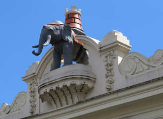 Top detail decoration of a classic house with the Elefant and Castle. London. United Kingdom. © JOSEANTONIO